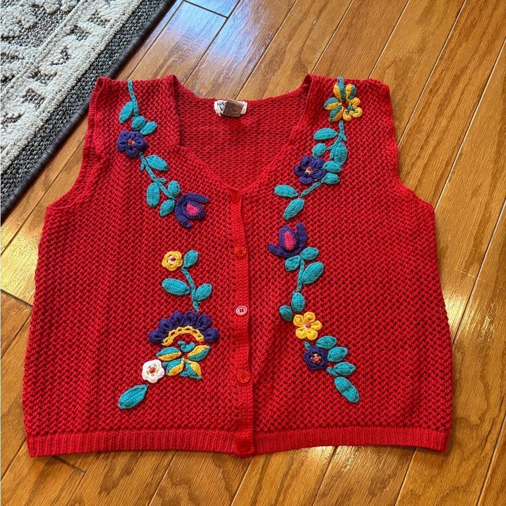 Vintage Napa Valley Knitted Floral Sweater Vest Womens Soze Medium